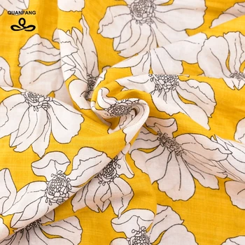 QUANFANG flori Galbene Model de Serie,Imprimat Bumbac de Vară de Îmbrăcăminte Țesături Imitație de Mătase Fusta Camasa Rochie Material de Jumătate de metru