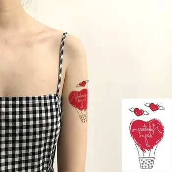 Rezistent la apa TemporaryTatoo Autocolant Cuplu de Inima Rosie Balon cu Aer Cald Aripa Arta Tatuaj WaterTransfer Fals Flash Tatuaj pentru Om Femeile