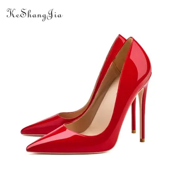 Shang Ke Jia Roșii cu Toc Jos Pantofi Femei Subliniat Pompe Nud/Negru din Piele de Brevet 8 cm 10 cm 12 cm Toc Subțire Femei Pompe