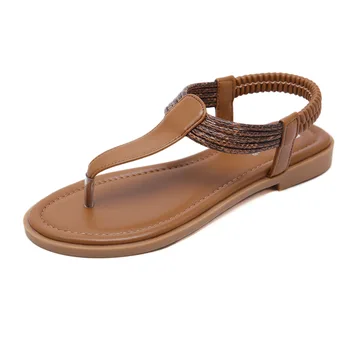 SIKETU Brand Sumer Moda 2022 Clip Toe Tocuri Plat Simpe Sandale Femei Usor Respirabil T-curea Pantofi de Vacanta Împletite 42