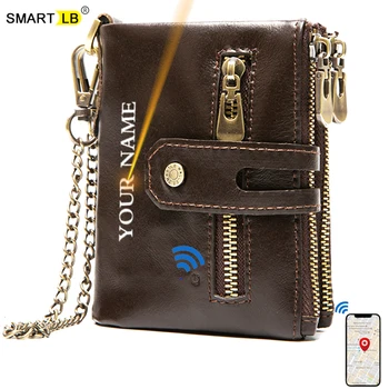 Smart anti-a pierdut portofel Bluetooth-u din piele pentru bărbați portofele cu monede de buzunar cu lanț cu fermoar portofel card titularul Pungă