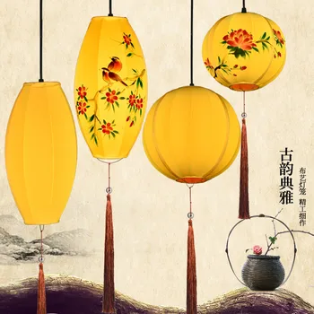 Stil chinezesc Felinar Agățat Lampă Tesatura de Mână-Pictat în Stil Chinezesc Lungi rotunde Restaurant Decor Personalizat Felinar