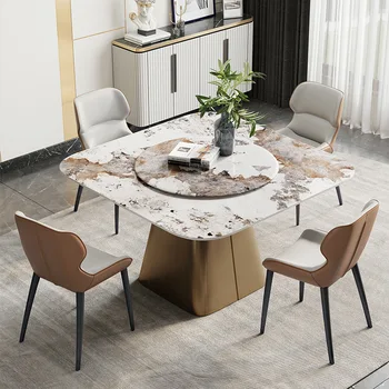 Stil Italian rock placa masă și scaune combinație de uz casnic de mici pătrat cu platan marmură masă rotundă