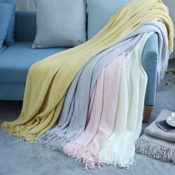 Stil Nordic cu Dungi Tricotate Canapea Pătură de Aer Condiționat Pătură Pat Decor Respirabil și Portabil Arunca Pătură 5 Culori