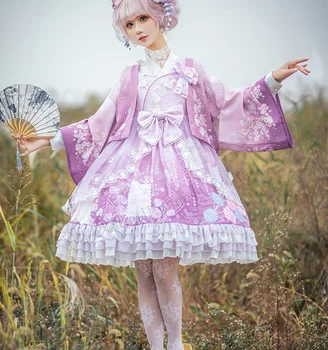 Stil Preppy student Hanfu retro dulce lolita rochie victoriană imprimare fata kawaii loli cosplay gothic lolita loli kimono