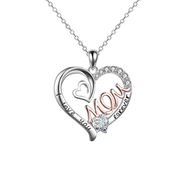 Te Iubesc pentru Totdeauna Mama Dublu Farmec Inima Zircon Decal Accesoriu Colier de Bijuterii pentru Mama