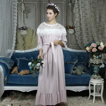 Toamna Royal Dantela de Bumbac pentru Femei Vintage Rochie de Printesa Elegant cu Maneca Lunga camasi de Noapte cu Maneca Lunga Plus Dimensiune Sleepwear 77