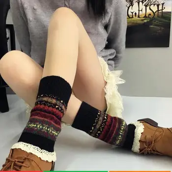 Toamna Și Iarna Fluorescente Camuflaj Stil de Colegiu Lână Tricotate Scurte Dantelă Cizme pentru Femei Șosete Calde Picior Capac de Lână aduna