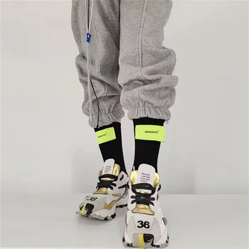 Velcro mijlocul ciorapi nouă tendință DIY verde fluorescent scrisoare pânză eticheta de sport pereche de șosete