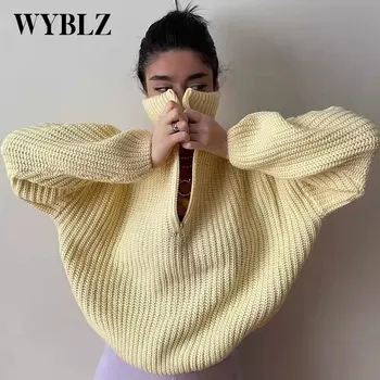 WYBLZ Noi Fermoar Pulover Tricotate Femei Solide în Vrac Pulover Casual de Top de sex Feminin Jumătate de Înaltă Gât Cald femeii Pulover Toamna anului 2021