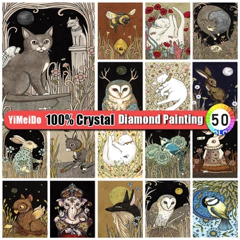 YiMeiDo 100% Cristal De Diamant Pictura Iepure Bufnita Pisica Plin De Diamant Mozaic Broderie Animal Goblen Kit De Arta De Perete Lucrate Manual