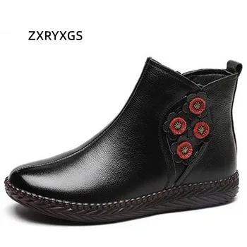 ZXRYXGS 2022 Nou Clasic Flori din Piele Cizme groase de Iarna Pantofi Plat Confort Non-alunecare de Glezna Cizme pentru Femei Cizme de Moda